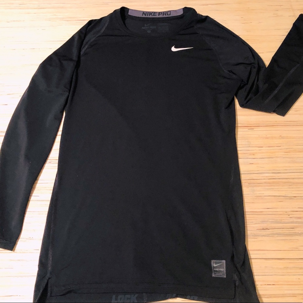 Boys Black Nike Pro Shirt LS sz Large